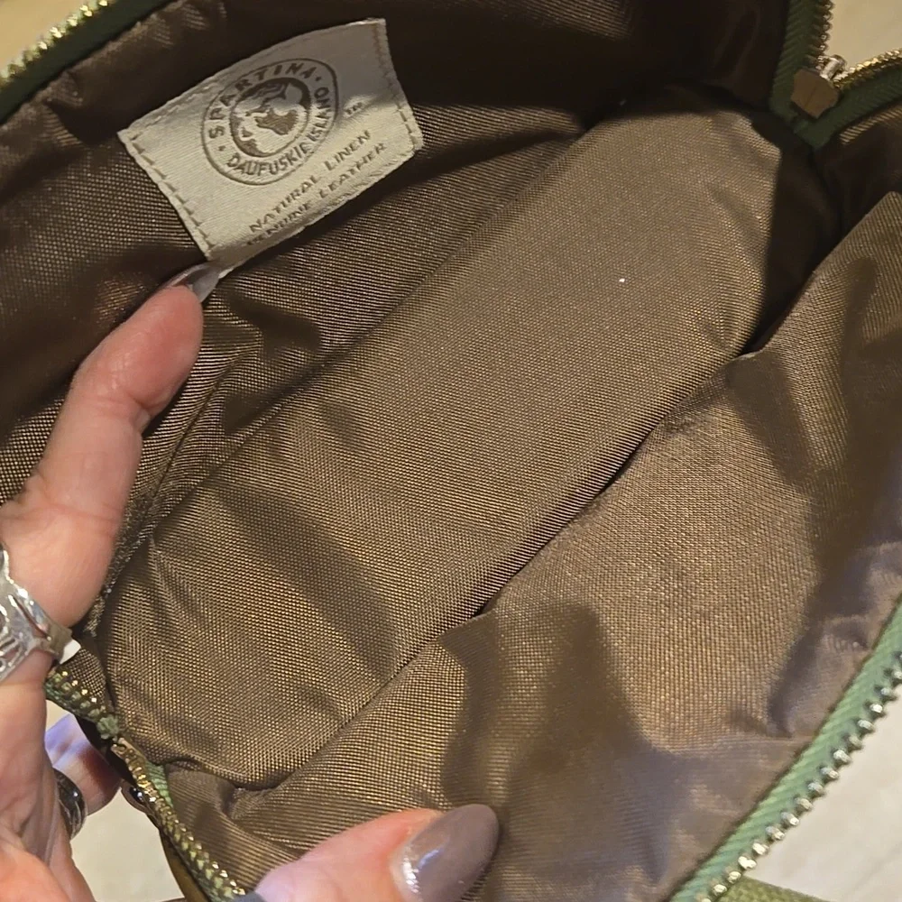 Spartina 449 Double Zipper Lime Green/Brown Patterned Mini Travel Bag/Case